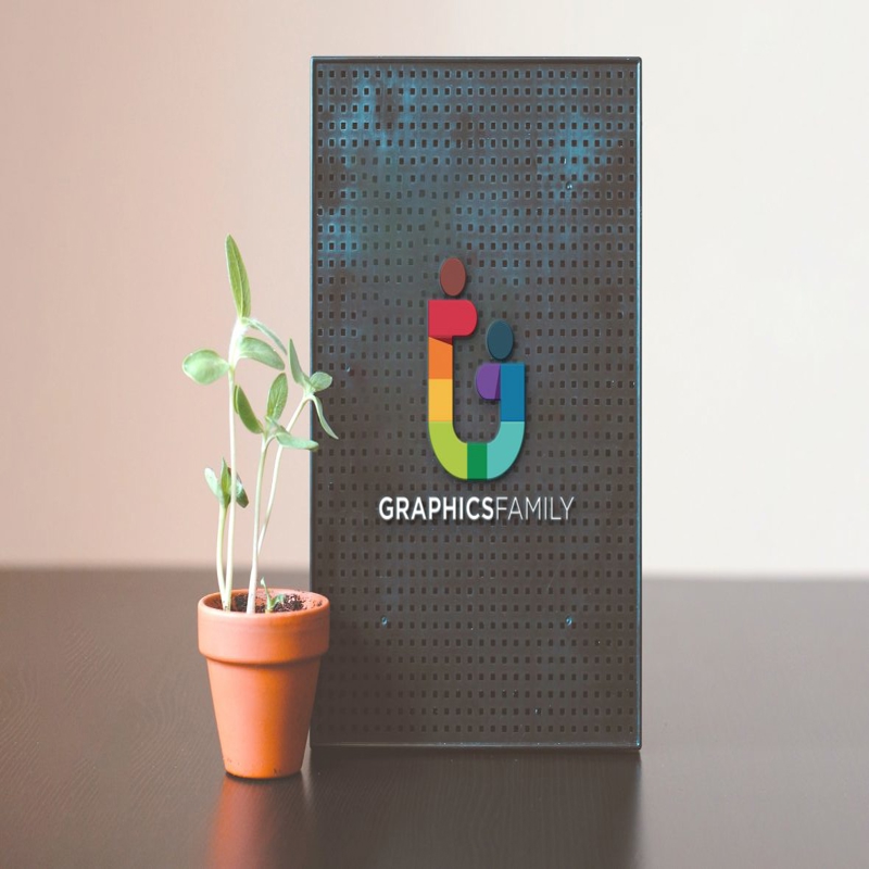 فایل موکاپ لوگو میز با طرح گیاه - Table Board with plant Logo Mockup