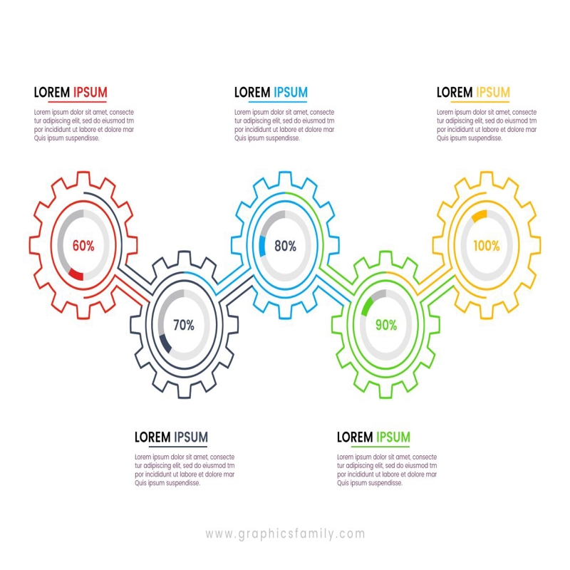 فایل قالب اینفوگرافیک کسب و کار با خطوط نازک و تصویر برداری چرخ دنده - Thin line business infographic template with gears vector image