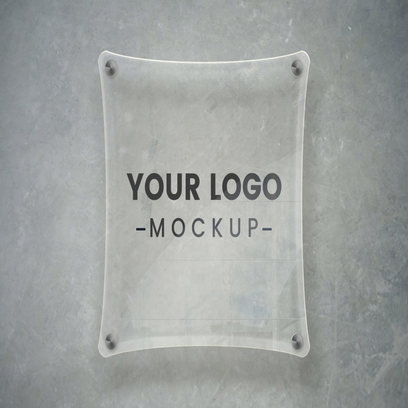 فایل موکاپ تابلوی بشقاب شیشه‌ای شفاف - Transparent Glass Plate Sign Mockup