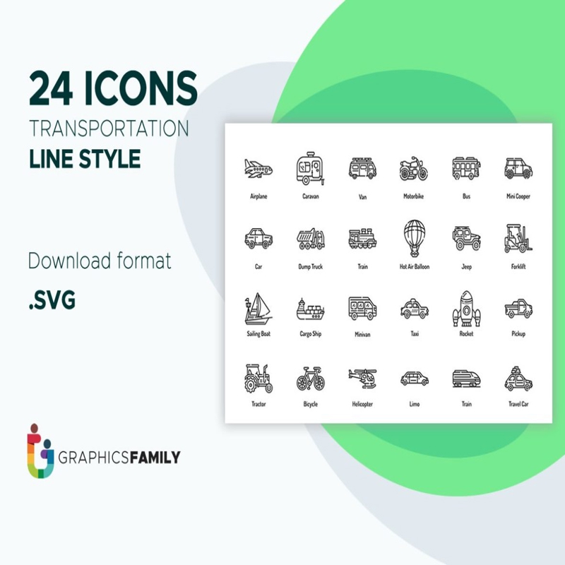 فایل مجموعه آیکون‌های حمل و نقل، طرح کلی، سبک - Transportation Icon Set Outline Style