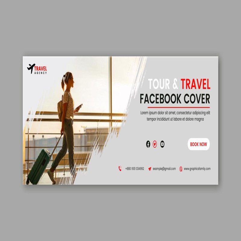 فایل طراحی کاور فیسبوک ساده برای آژانس مسافرتی - Travel Agency Simple Facebook Cover Design