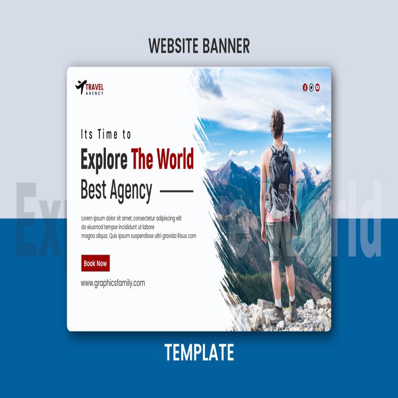 فایل الگوی طراحی بنر وب سایت رسانه های اجتماعی آژانس مسافرتی - Travel Agency Social Media Website Banner Design Template