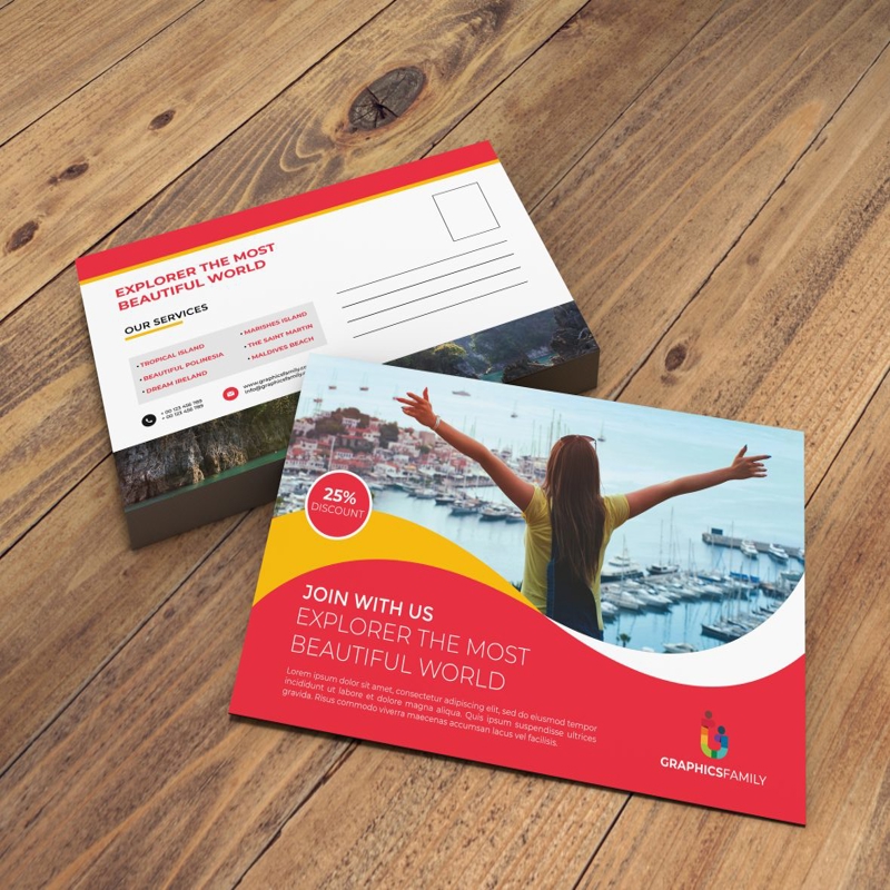 فایل الگوی کارت پستال بنر مسافرتی - Travel Banner Postcard Template