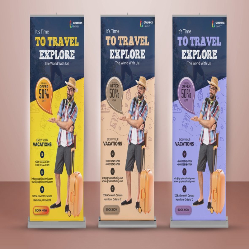 فایل طراحی بنر رول آپ مسافرتی - Travel Roll Up Banner Design