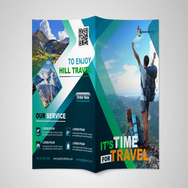 فایل طراحی بروشور دو لت زمان سفر - Travel Time Bifold Brochure Design