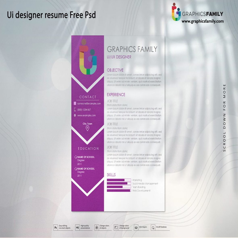 فایل رزومه طراح رابط کاربری (UI) با فرمت PSD - Ui designer resume Psd