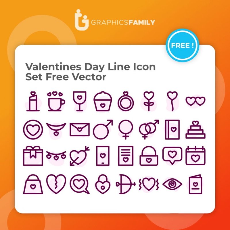 فایل وکتور مجموعه آیکون‌های روز ولنتاین - Valentines Day Line Icon Set Vector