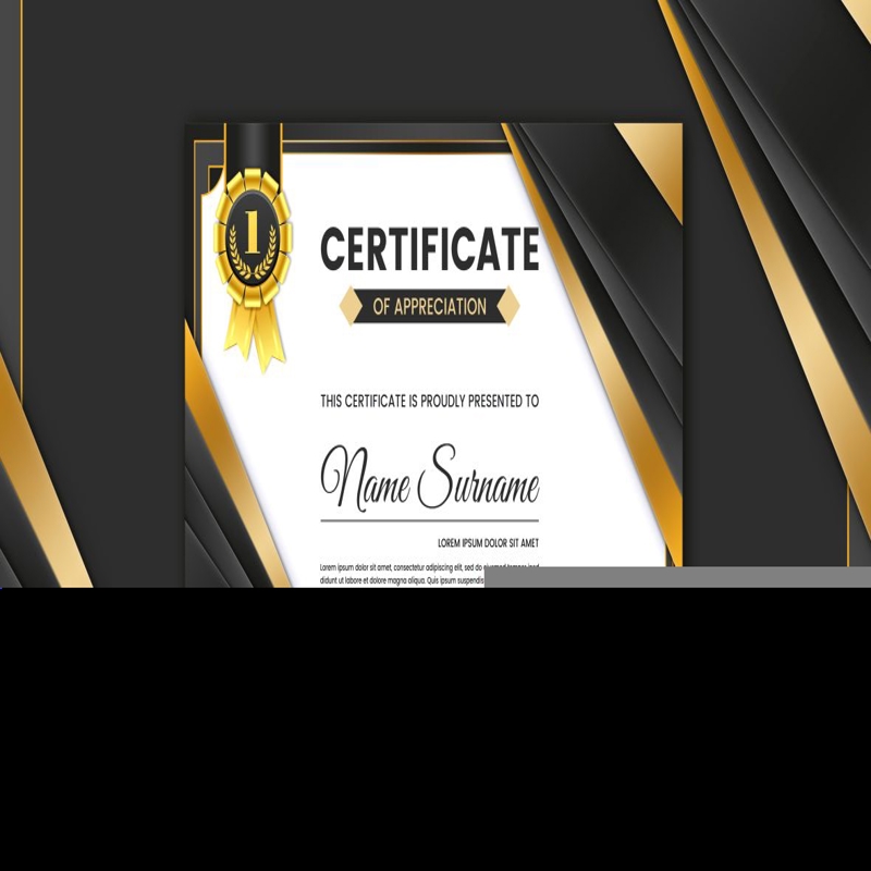 فایل الگوی گواهی رنگ سیاه و طلایی به سبک تمیز وکتور - vector clean style black and Gold color certificate template