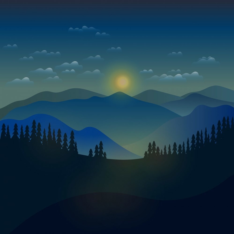 فایل تصویر برداری منظره کوهستان صبحگاهی مه آلود - Vector Illustration foggy morning mountain view