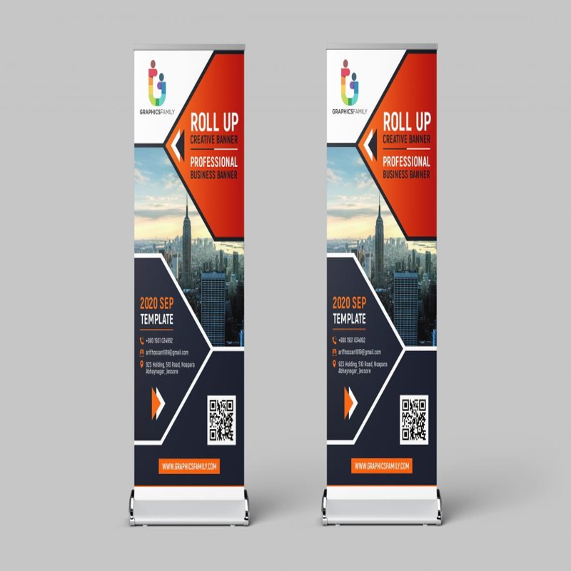 فایل الگوی طراحی بنر رول آپ تبلیغاتی عمودی برای کسب و کار - Vertical Business Promotion Roll Up Banner Design Template
