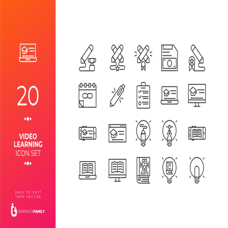 فایل مجموعه آیکون‌های آموزشی ویدیویی - Video Learning Icon Set