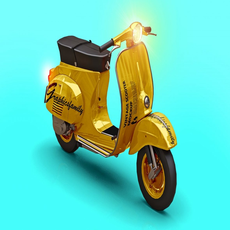 فایل موکاپ PSD اسکوتر قدیمی - Vintage Scooter PSD Mockup
