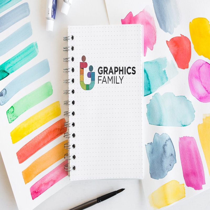 فایل موکاپ لوگو نوت بوک آبرنگی - Watercolor Notebook Logo Mockup
