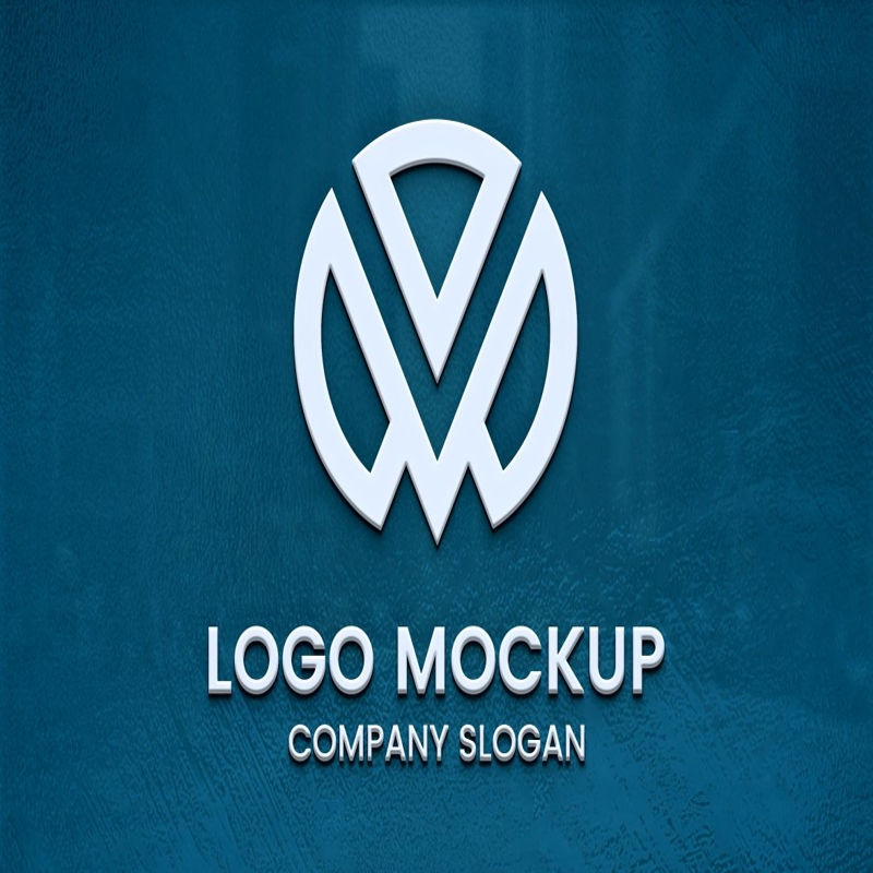 فایل موکاپ لوگوی سه بعدی سفید روی سطح آبی - White 3D Logo Mockup on Blue Surface