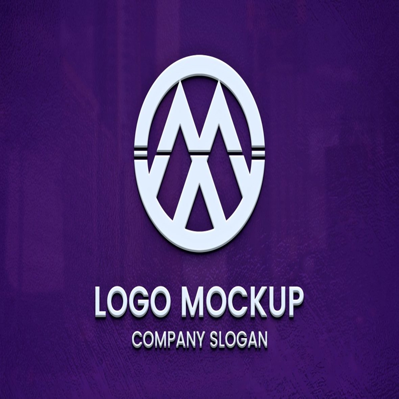 فایل موکاپ لوگوی سه بعدی سفید روی سطح بنفش - White 3D Logo Mockup on Violet Surface