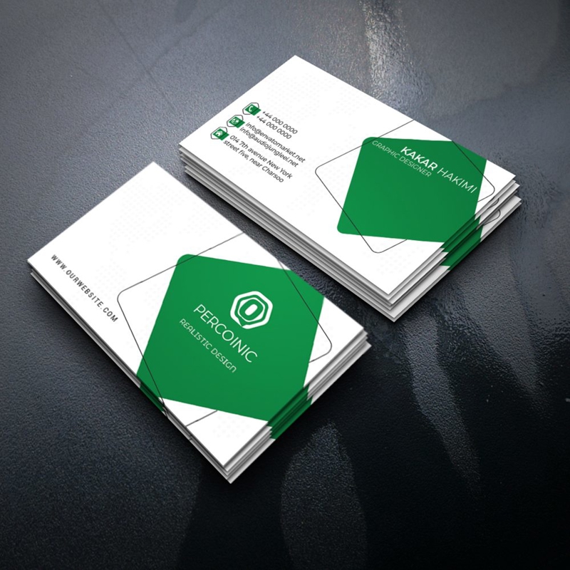 فایل قالب کارت ویزیت سفید و سبز - White and Green Business Card Template