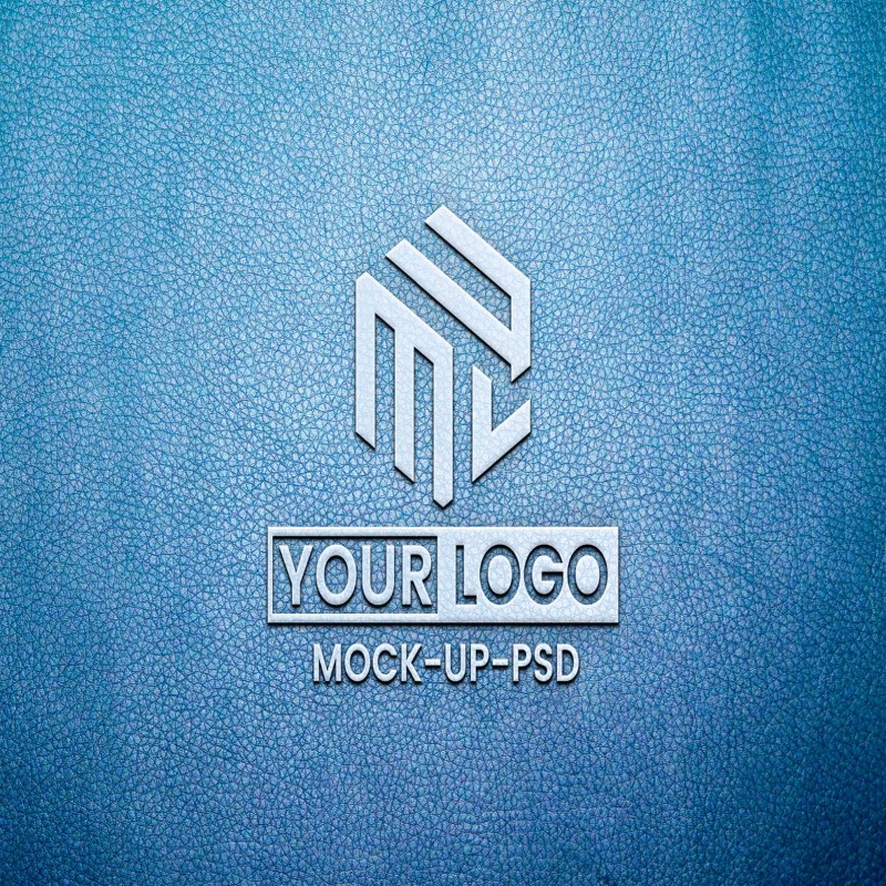 فایل موکاپ لوگوی سفید روی چرم آبی - White Logo Mockup on Blue Leather