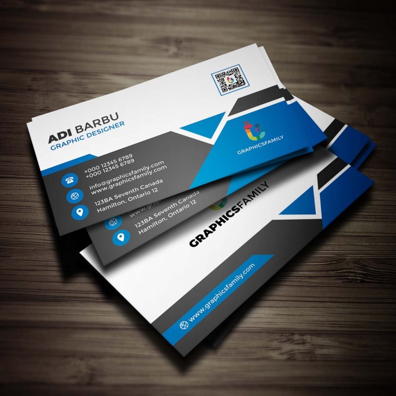 فایل الگوی طراحی کارت ویزیت سفید، خاکستری و آبی - White, Gray and Blue Business Card Design Template