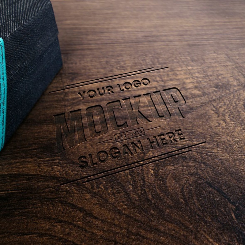 فایل موکاپ لوگو سه بعدی حکاکی شده روی چوب - Wood Engraved 3D Logo Mockup