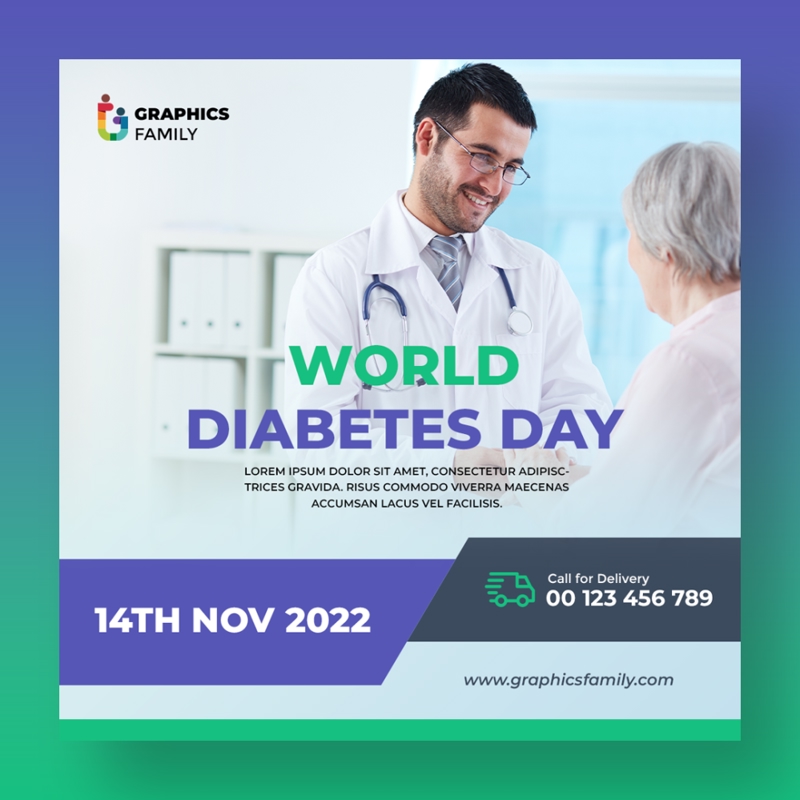 فایل طراحی بنر روز جهانی دیابت برای پست شبکه‌های اجتماعی - World Diabetes Day Banner Design for Social Media Post
