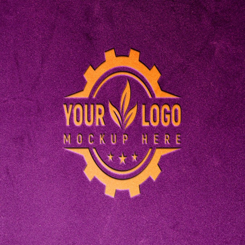 فایل موکاپ لوگوی زرد روی زمینه بنفش - Yellow Logo Mockup on Violet Background