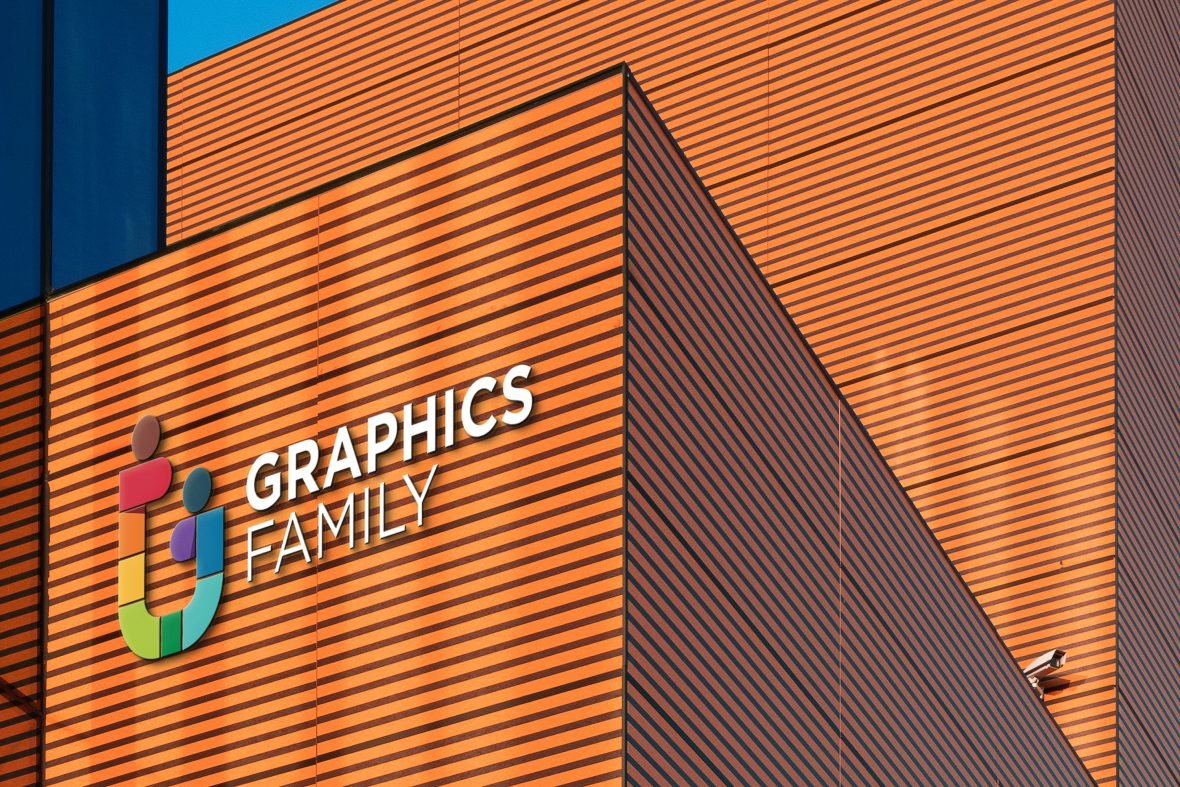 فایل موکاپ لوگو سه بعدی رنگارنگ ساختمان تجاری - 3D Colorful Business Building Logo Mockup