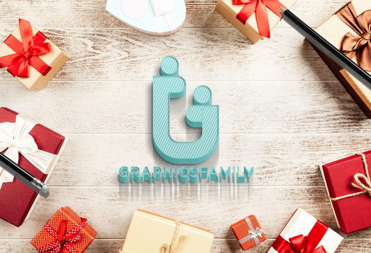 فایل موکاپ لوگو سه بعدی چوبی رنگارنگ - 3D Colorful Wood Logo Mockup