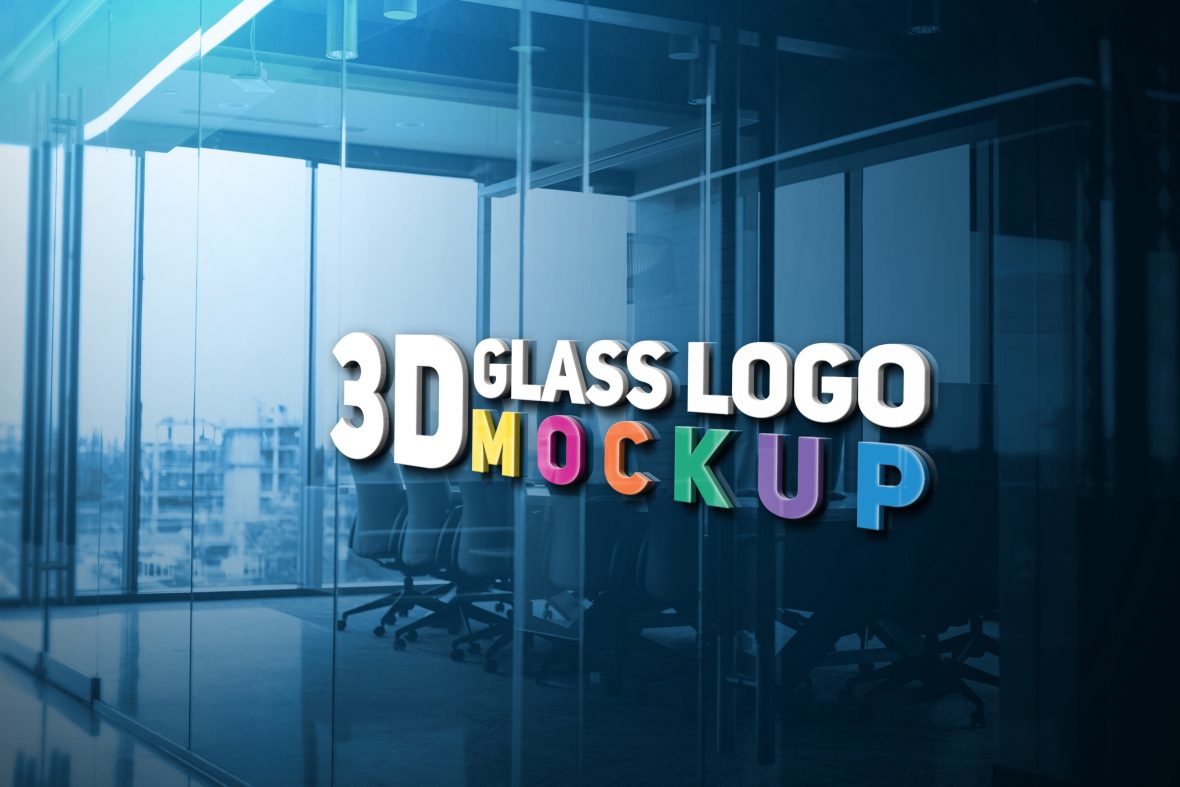 فایل موکاپ لوگوی سه بعدی شیشه - 3D Glass Logo Mockup
