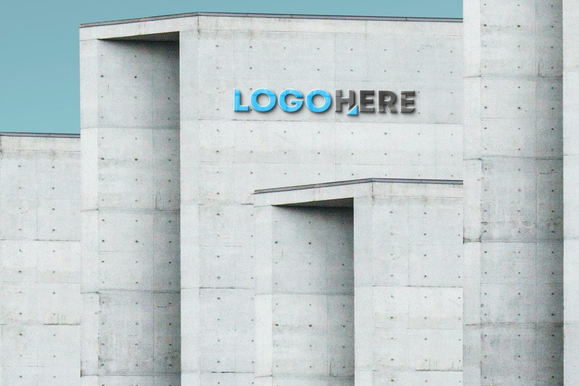 فایل موکاپ لوگوی سه بعدی براق ساختمان - 3D Glossy Logo Building Mockup