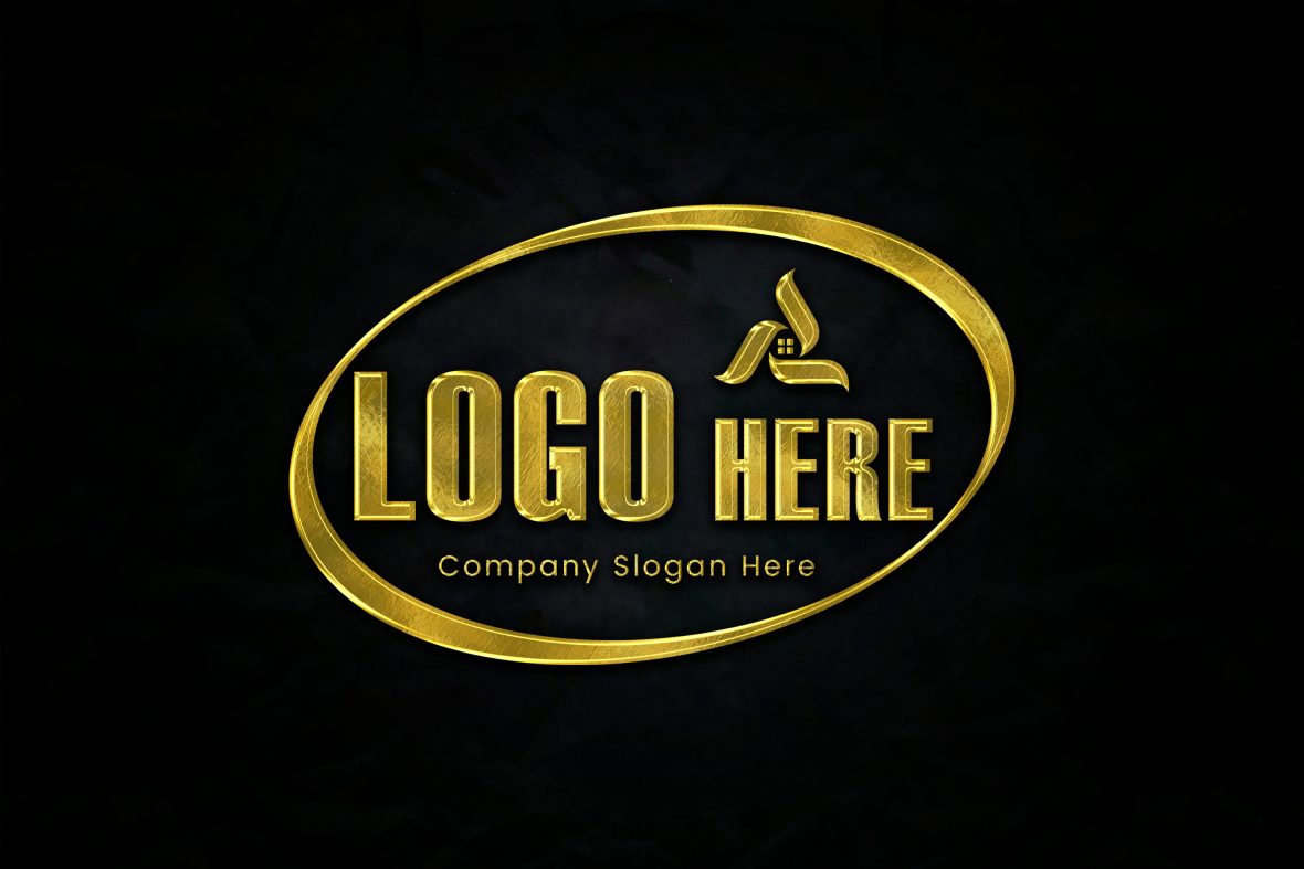 فایل لوگوی سه بعدی طلایی روی زمینه مشکی - 3D Gold Logo on Black Background