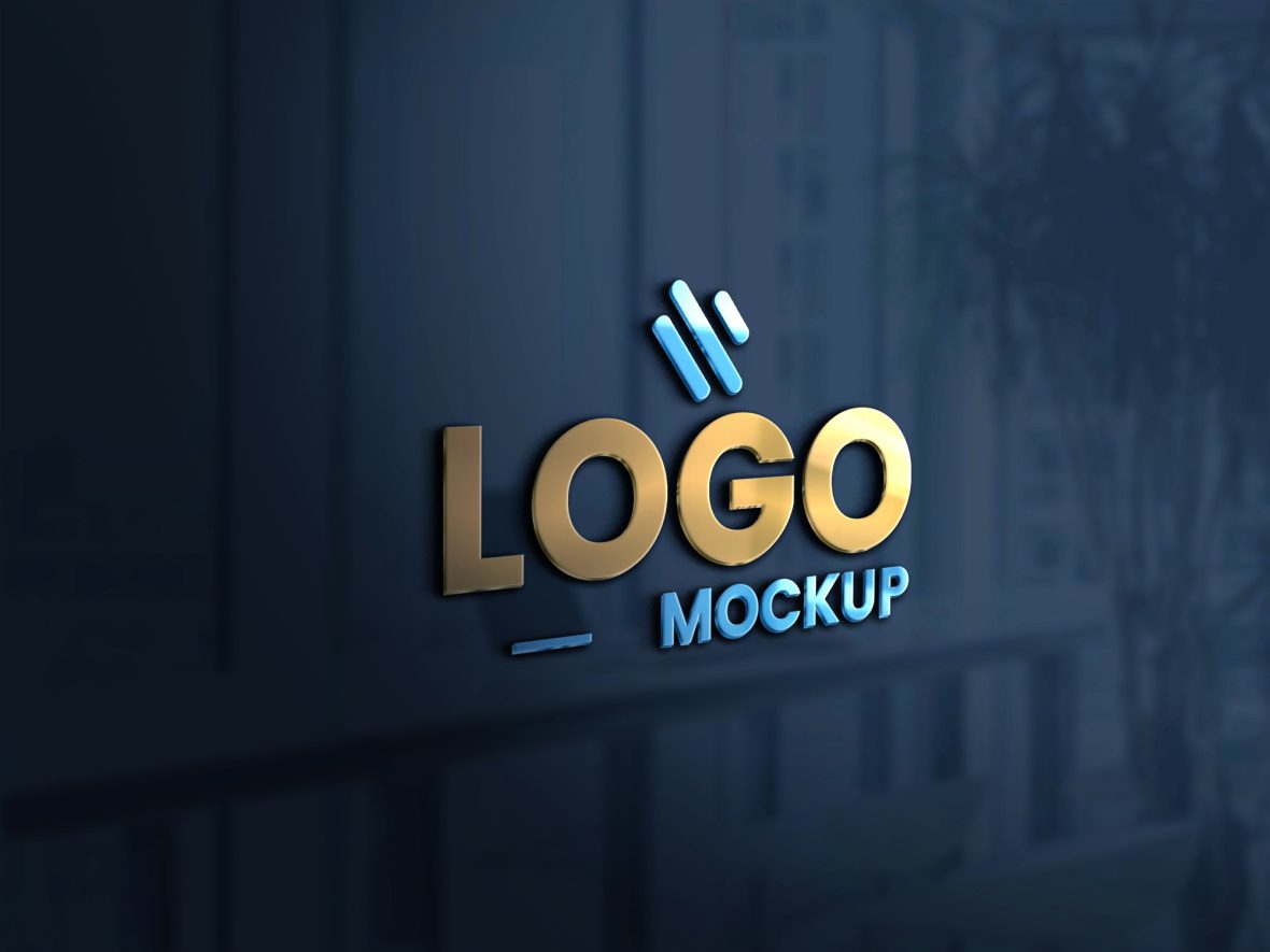 فایل موکاپ لوگوی سه بعدی روی دیوار شیشه ای - 3D Logo Mockup on Glass Wall
