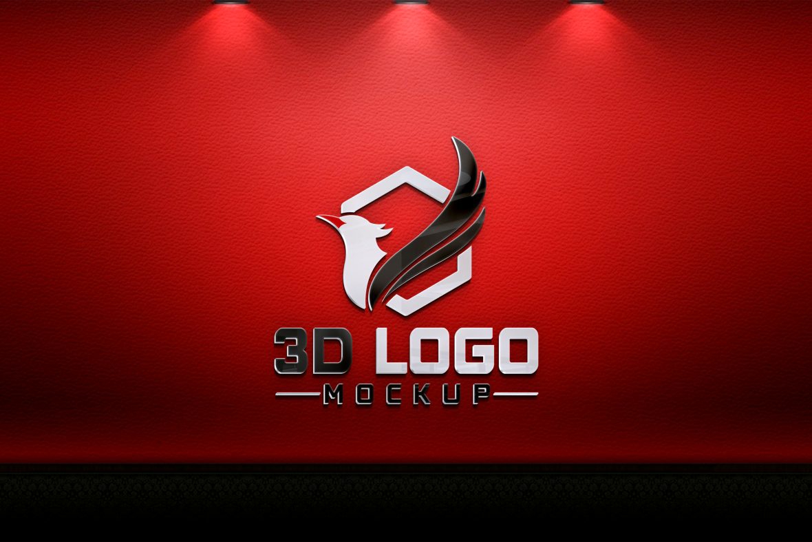 فایل موکاپ لوگو سه بعدی روی دیوار قرمز - 3D Logo Mockup on Red Wall