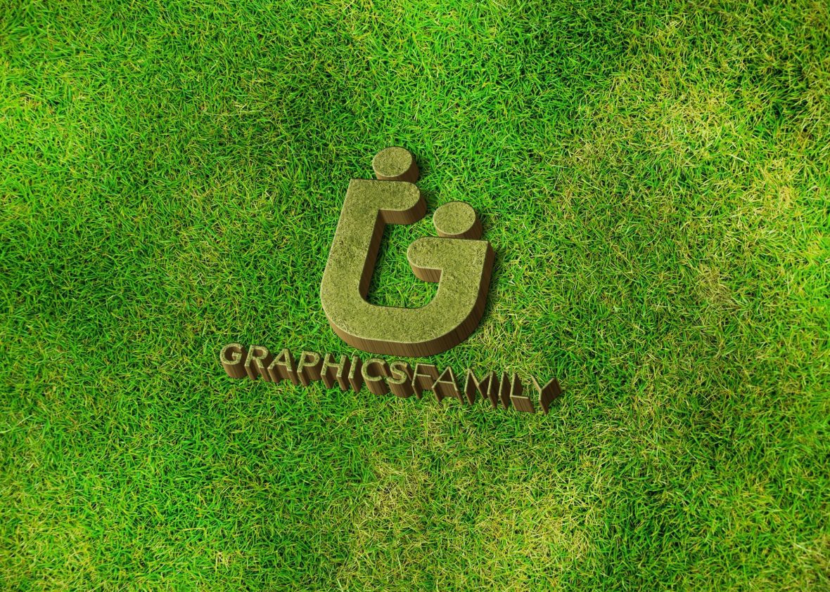 فایل موکاپ لوگوی سه بعدی روی چمن - 3D Logo on the Grass Mockup