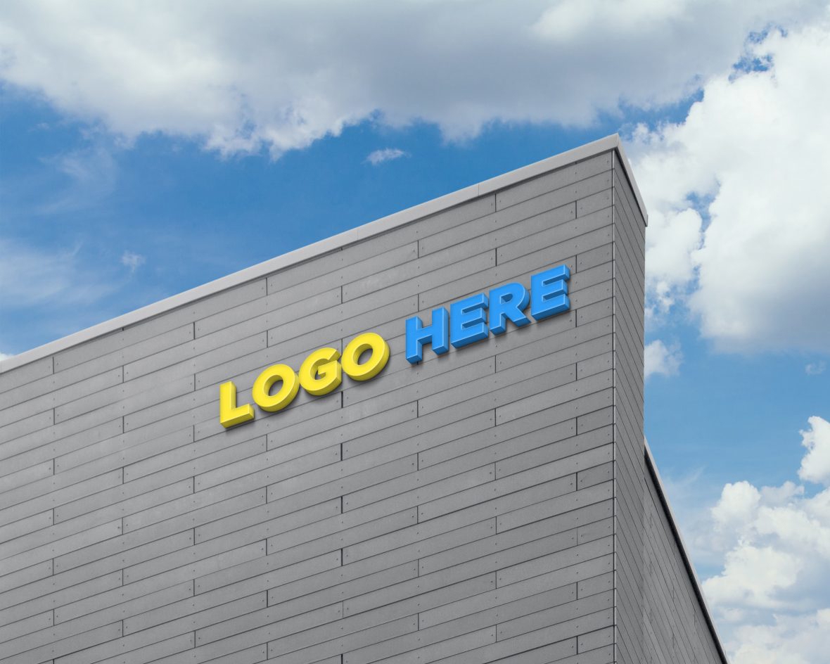 فایل ماک آپ لوگوی سه بعدی روی دیوار نمای ساختمان - 3D Logo Sign on Building Facade Wall Mock-Up