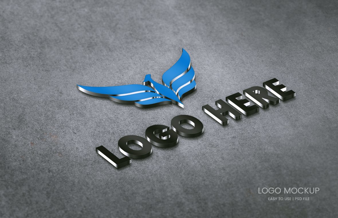 فایل طراحی لوگو سه بعدی فلزی - 3D Metal Logo Mockup Design