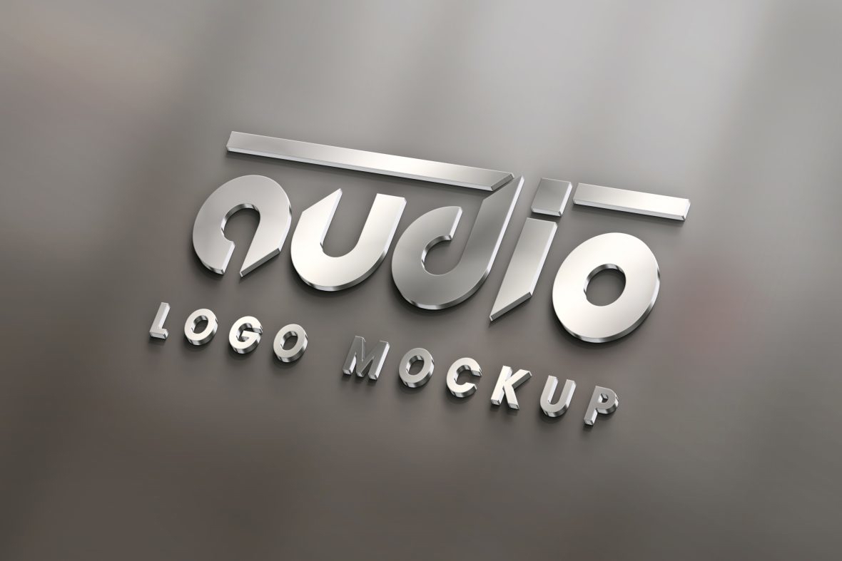 فایل موکاپ لوگوی فلزی سه بعدی با افکت های شیشه ای - 3D Metal Logo Mockup with Glass effects