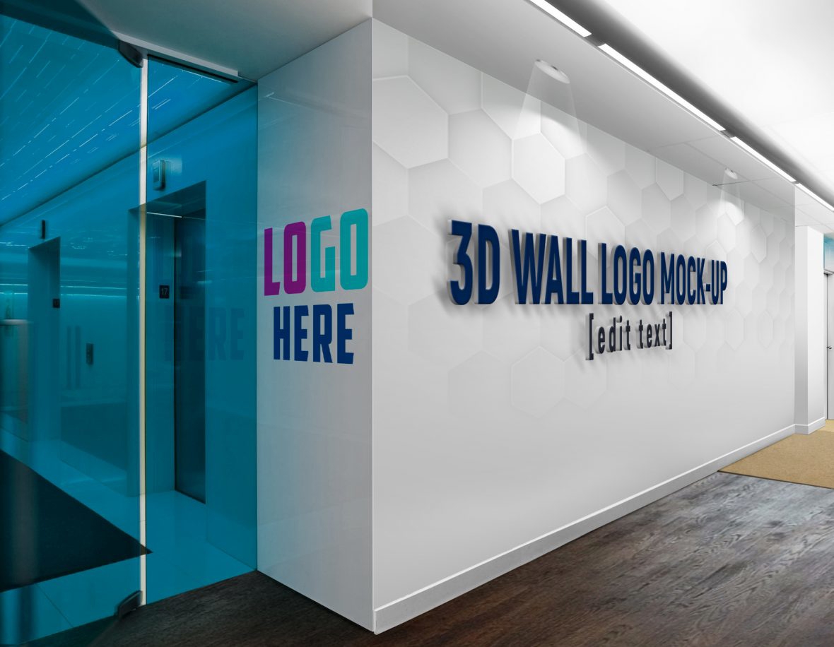 فایل موکاپ لوگو و شعار دیواری سه بعدی - 3D Wall Logo and Slogan Mockup