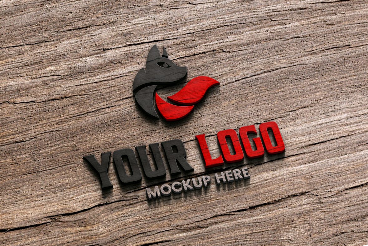 فایل موکاپ لوگوی چوبی سه بعدی - 3D Wooden Logo Mockup