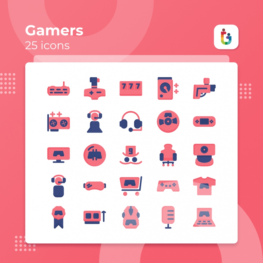 فایل ۲۵ آیکون مفهومی گیمرها - 25 Gamers Concept Icons