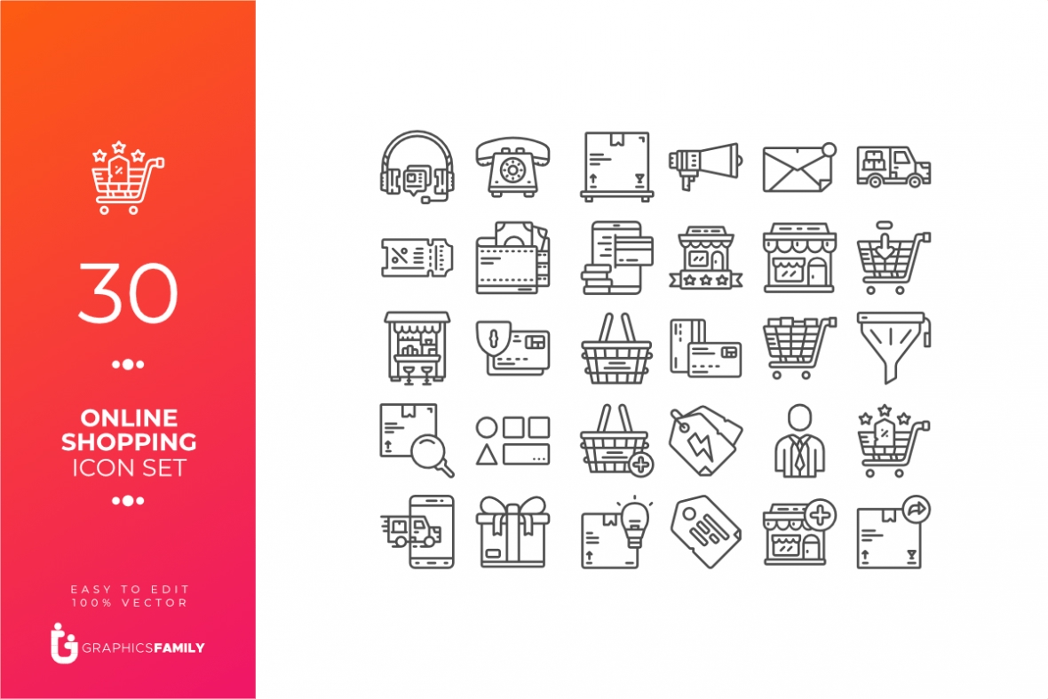 فایل 30 آیکون خرید آنلاین مجموعه سبک خطی - 30 Online Shopping Icon Set Line Style