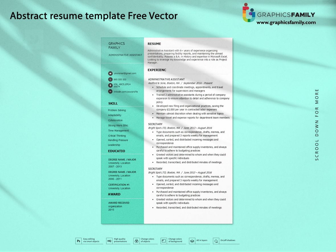 فایل قالب رزومه انتزاعی وکتور - Abstract resume template Vector