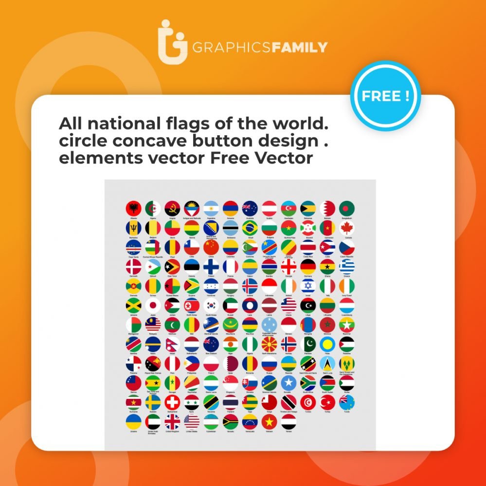 فایل تمام پرچم‌های ملی جهان عناصر طراحی دکمه مقعر دایره‌ای وکتور - All national flags of the world. Circle concave button design elements Vector