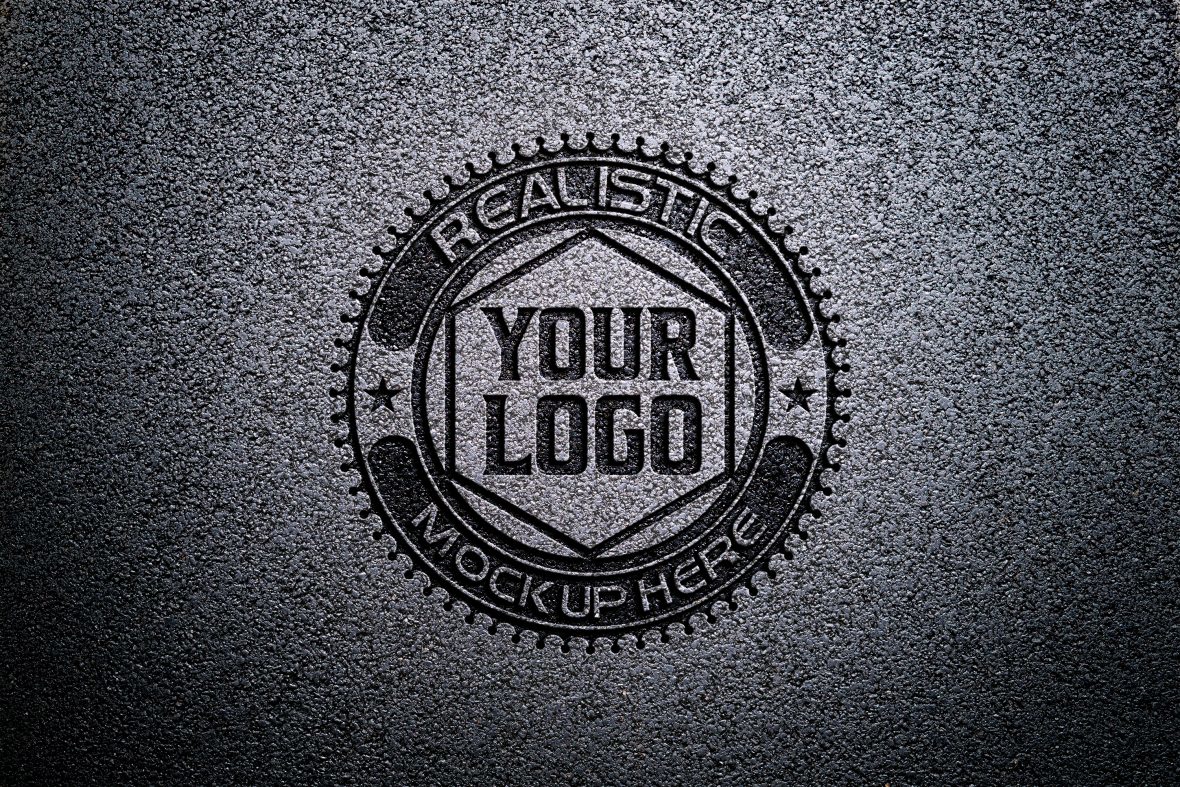 فایل موکاپ لوگو حکاکی آسفالت - Asphalt Engrave Logo Mockup