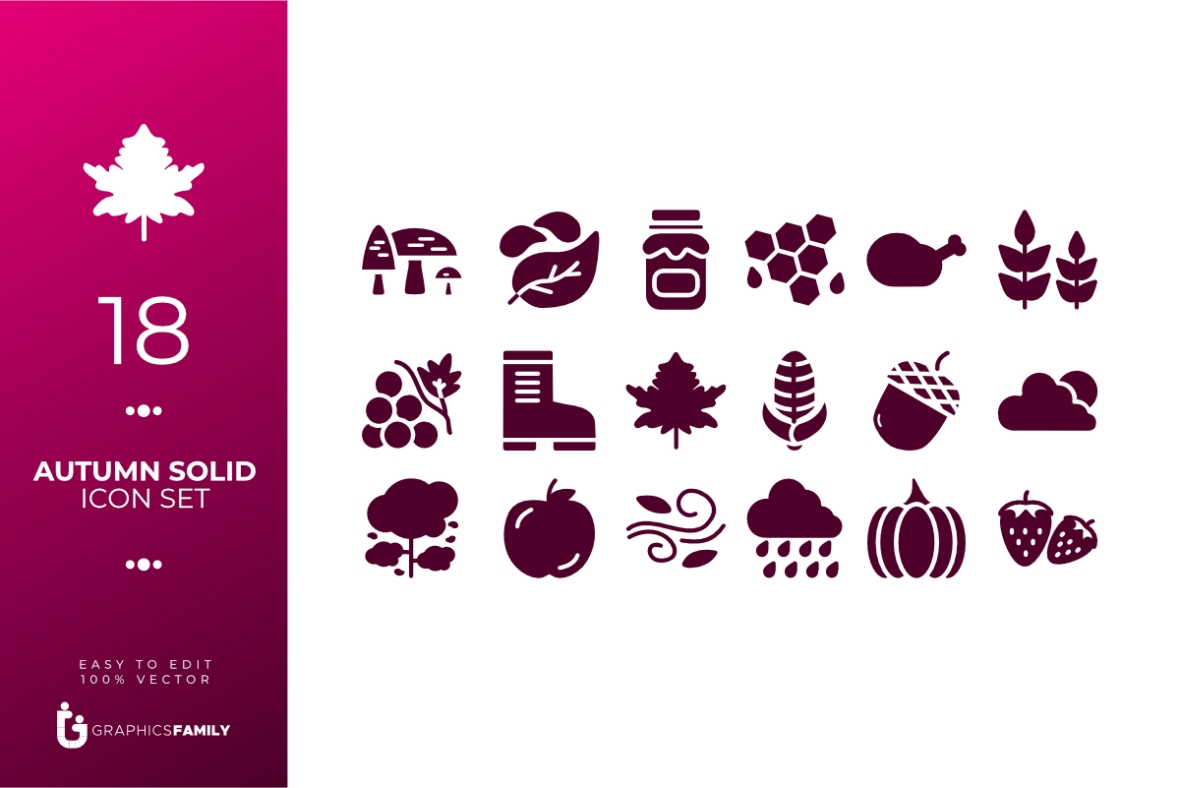 فایل بسته آیکون‌های پاییزی - Autumn Solid Icon Pack