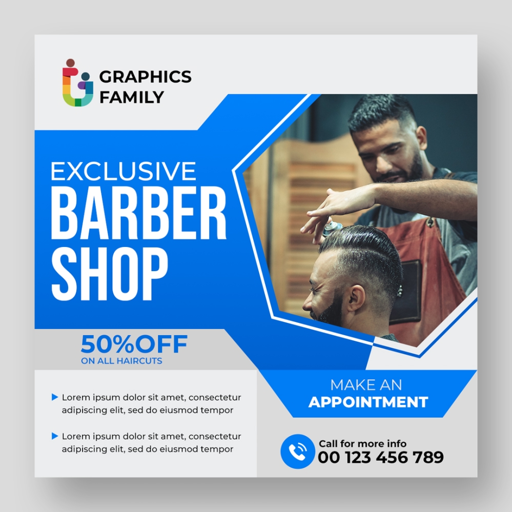 فایل قالب پست اینستاگرام و شبکه‌های اجتماعی آرایشگاه مردانه - Barber Shop Instagram Post and Social Media Template
