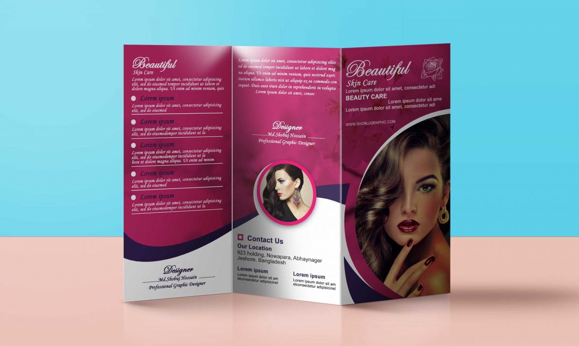 فایل قالب بروشور سه لت زیبا برای مراقبت از پوست - Beautiful Skin Care Tri Fold Brochure Template