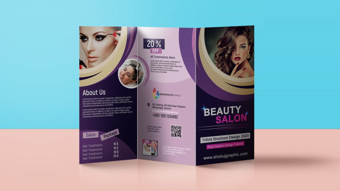فایل بروشور سه لت سالن زیبایی طرح الگو - Beauty Salon Tri Fold Brochure Design Template