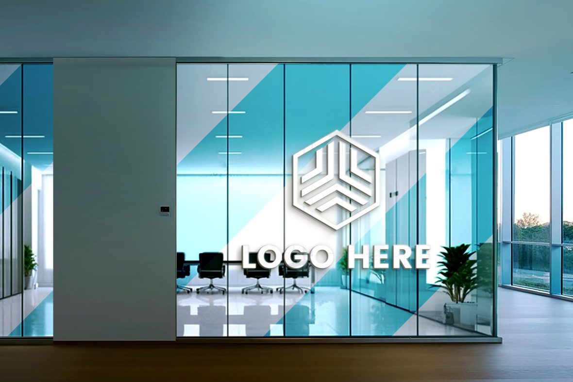 فایل بهترین موکاپ لوگوی سه بعدی پنجره شیشه ای - Best 3D Glass Window Logo Mockup