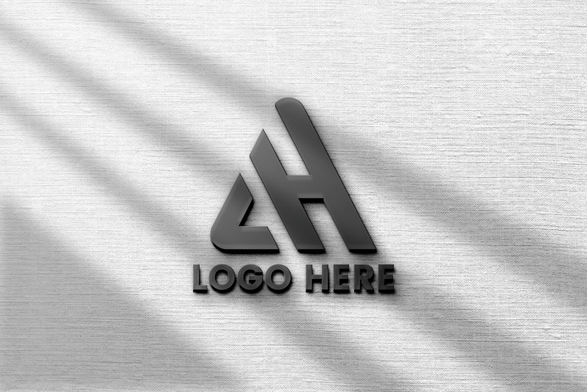 فایل موکاپ لوگوی سه بعدی مشکی روی دیوار خاکستری - Black 3D Logo Mockup on Gray Wall