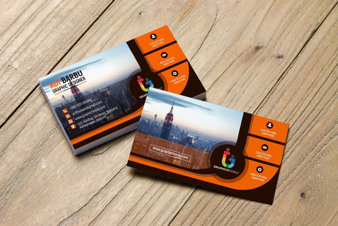 فایل کارت ویزیت مشکی و نارنجی برای حسابرس مالی PSD - Black and Orange Business Card for Financial Auditor PSD